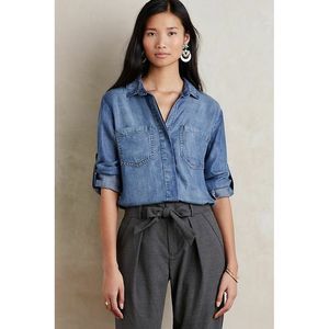 Cloth Stone Anthropologie Split-Back Chambray Top